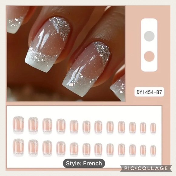 NEW Glitter Sparkling Xmas Press On Medium Square Fingernails - Picture 1 of 6